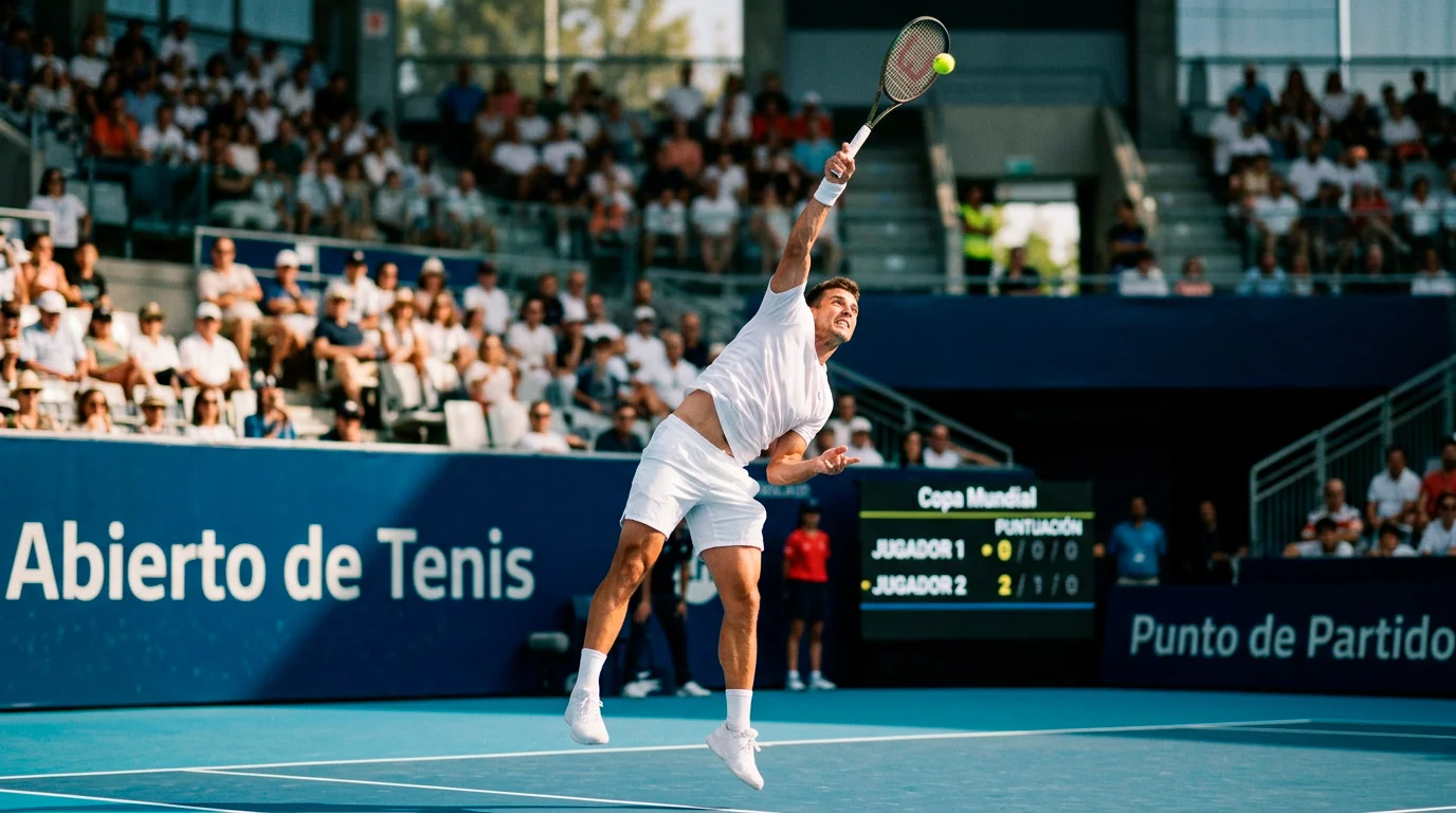 Tenista ejecutando un saque directo en pista rápida del Open de Australia