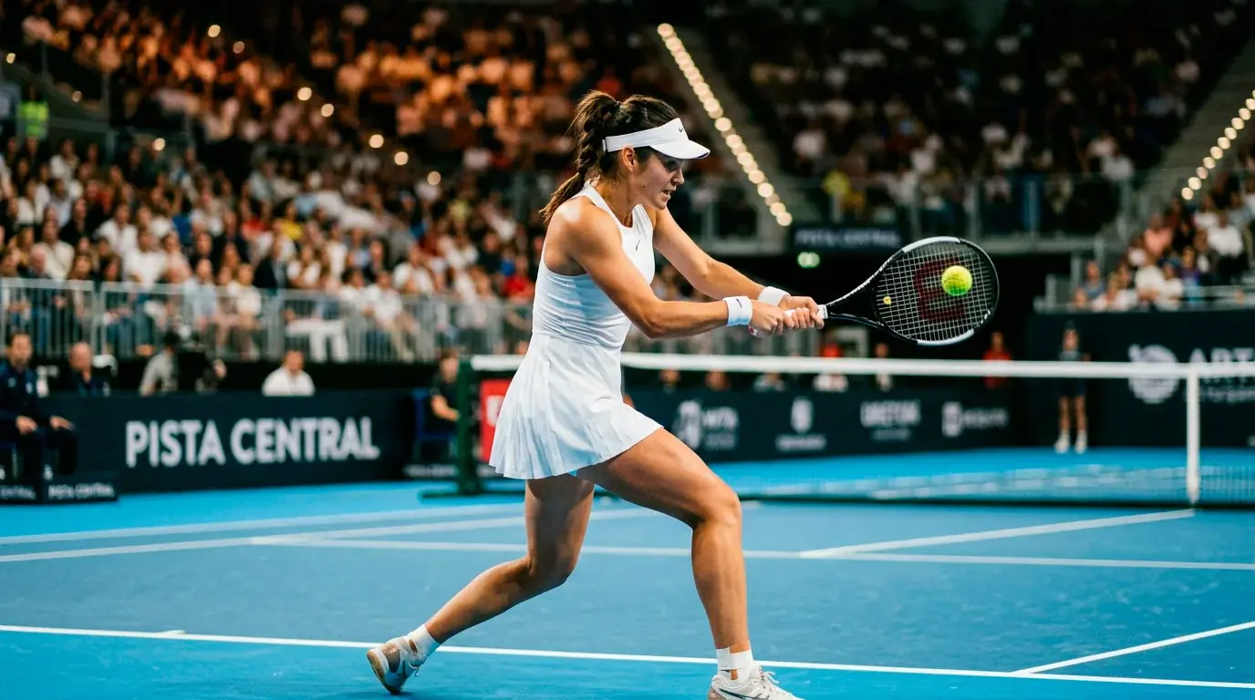 Jugador profesional devolviendo una pelota de tenis en pista dura del Open de Australia